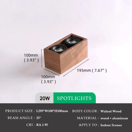 Spot en bois de noyer carré style wabi-sabi pour chambre et séjour — LZ4QJ9M