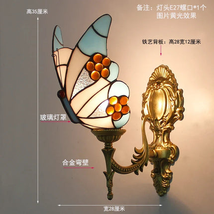 Applique murale papillon style Tiffany avec miroir vitrail méditerranéen — LZ4X9QJ