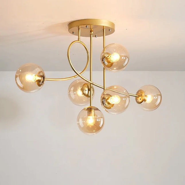 Lustre suspension LED minimaliste en verre doré style nordique — LZ4P9XQ