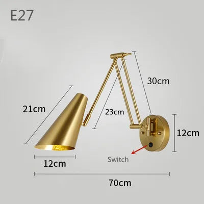 Applique murale LED à bras télescopique pivotant avec interrupteur pour éclairage intérieur — LZ4X9P