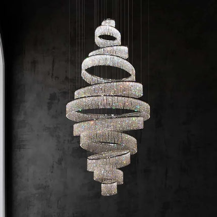 Lustre LED en cristal à anneaux pour escalier et salon moderne — LZ4P9X