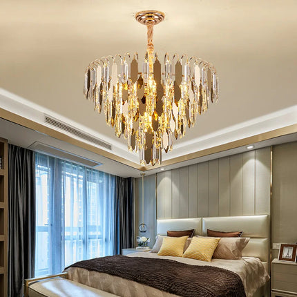 Lustre LED design élégant en cristal doré pour intérieur — LZ4XJ9