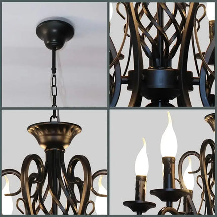 Lustre suspension vintage en fer forgé noir — LZ4X9T