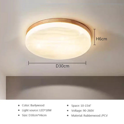 Plafonnier LED rond en bois style nordique décoratif intérieur — LZ7D9X