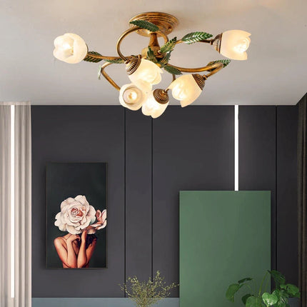 Plafonnier LED blanc motif fleur style campagne française pour salon et couloir — LZ3V9X1