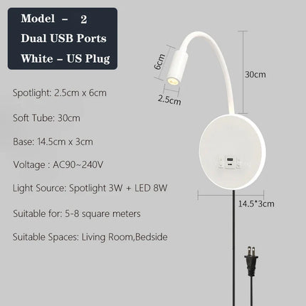 Applique murale LED moderne avec ports USB et interrupteur intégré — LZ4X9T1