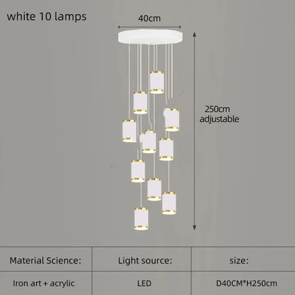 lustre long rotatif en acrylique pour éclairage intérieur décoratif