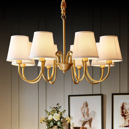 Lustre suspension américain rétro en cuivre avec LED et tissu — LZ4X9P2