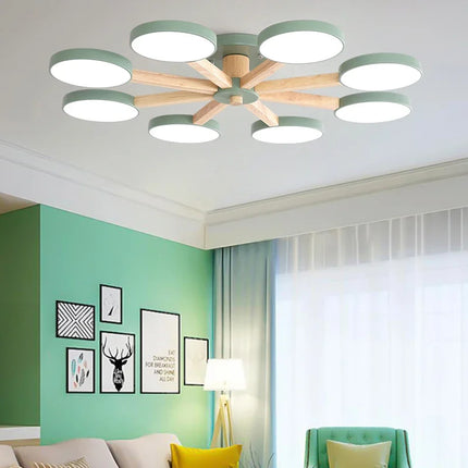Suspension en bois moderne à 3, 6 ou 8 lumières LED pour salon et chambre — LZ4D9X
