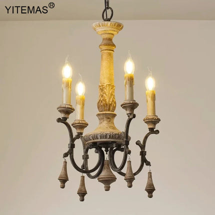 Lustre en bois style vintage 4 et 6 lumières pour salon et entrée — LZQ7D2