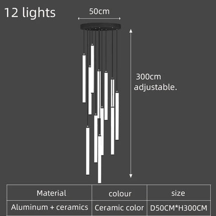 Lustre tube long moderne pour villa nordique et hall d’exposition — LZ4X9P2