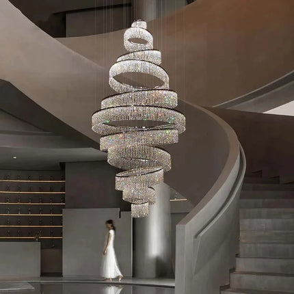 Lustre LED en cristal à anneaux pour escalier et salon moderne — LZ4P9X