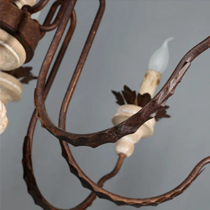 Lustre suspension rétro artisanal en bois massif décoratif — LZ4X9M
