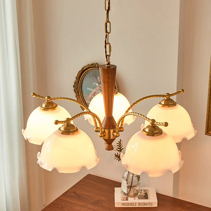 Lustre vintage en bois massif style médiéval japonais rétro — LZ4X9P2