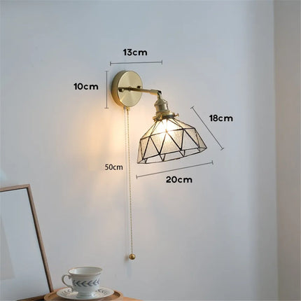 Applique murale LED nordique avec abat-jour verre et cuivre, interrupteur intégré — LZ4X9Q7