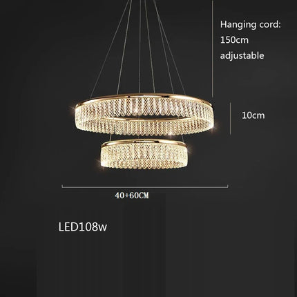 Lustre LED en cristal à anneaux multiples et formes losange et rond — LZ4X9P2