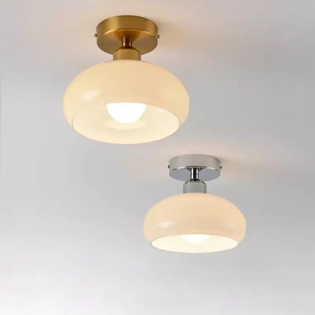 Plafonnier LED en verre crème style nordique rétro pour salon et couloir E27 — LZ4X9T1