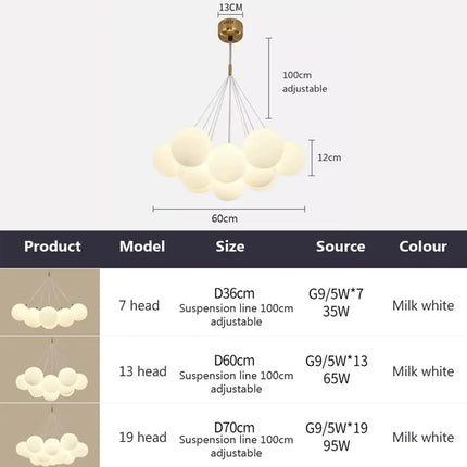 Lustre suspension moderne à boules blanches LED pour salon et salle à manger — LZ4X9Q
