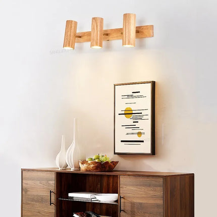 Applique murale LED nordique en bois à projecteurs multi-angles réglables — LZ4X9T1