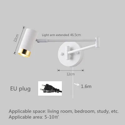 Applique murale LED à bras télescopique pivotant avec interrupteur pour éclairage intérieur — LZ4X9P