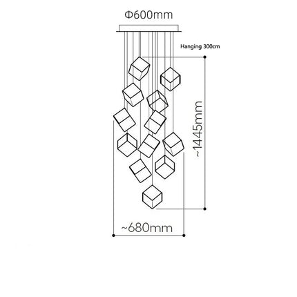 Suspension plafonnier carré en cristal style Scandinavie pour escalier et salon — LZ4X9T2