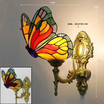 Applique murale papillon style Tiffany avec miroir vitrail méditerranéen — LZ4X9QJ