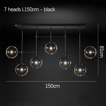 Suspension boule de verre LED design nordique noir et or pour salon — LZ4X9P2