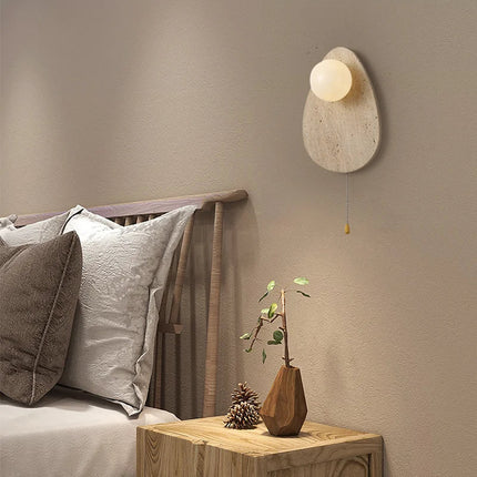 Applique murale vintage en pierre naturelle avec abat-jour en verre et LED — LZ4M9X2Q