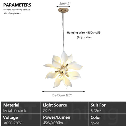 Lustre carré en céramique suspendu avec pétales de fleurs — LZ4X9T