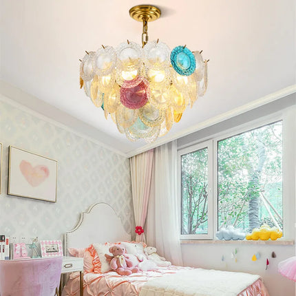 Lustre postmoderne en fer avec verre coloré et LED intégrée — LZ4X7J