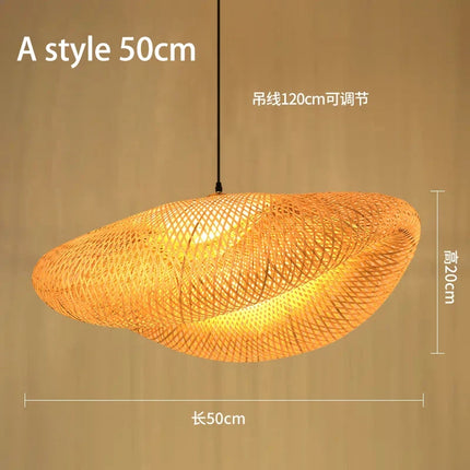 Lustre suspension style chinois fait main en bambou tressé vintage — LZ4Q9X