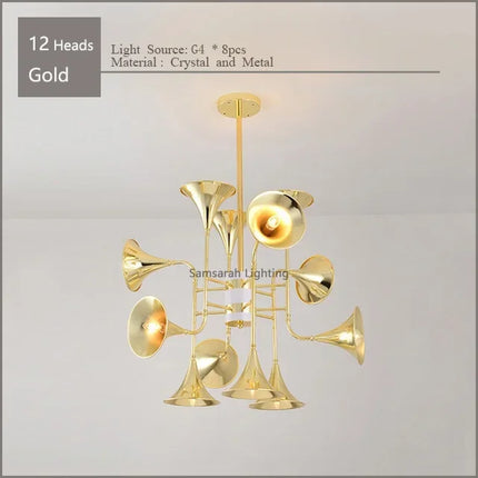Lustre trompette doré multi-têtes au design moderne — LZ4X9Q