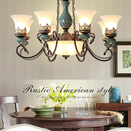 Lustre rétro européen en céramique avec abat-jour en verre — LZ4X9P2