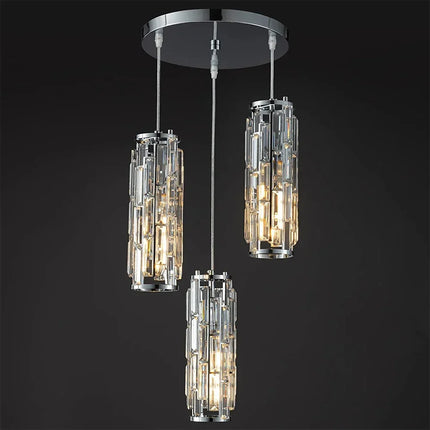 Suspension moderne à 3 lumières en cristal noir et chrome réglable — LZ4X9P