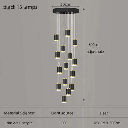 lustre long rotatif en acrylique pour éclairage intérieur décoratif