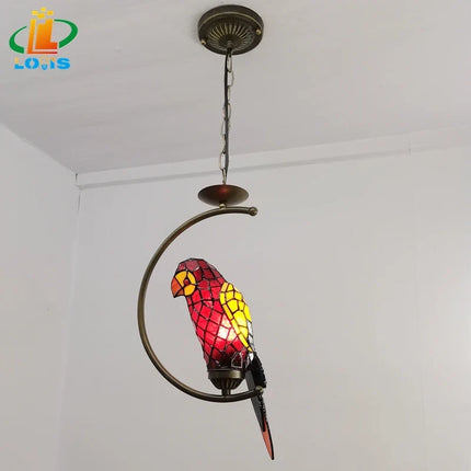 Lustre suspension perroquet américain style Tiffany en fer antique — LZ4P9XQ