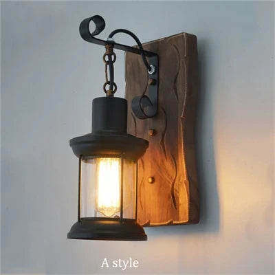 Applique murale vintage en bois avec abat-jour verre et métal — LZ4X9P2