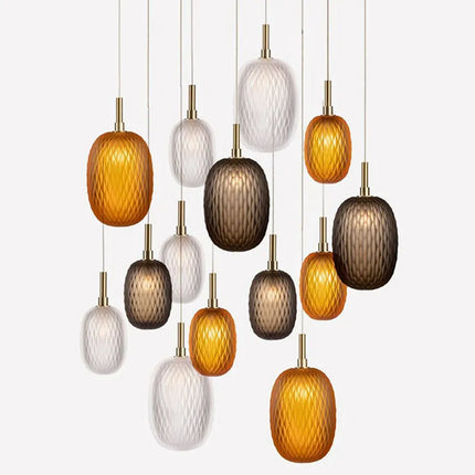 Suspension en verre blanc et ambre au design moderne — LZ4X9P2