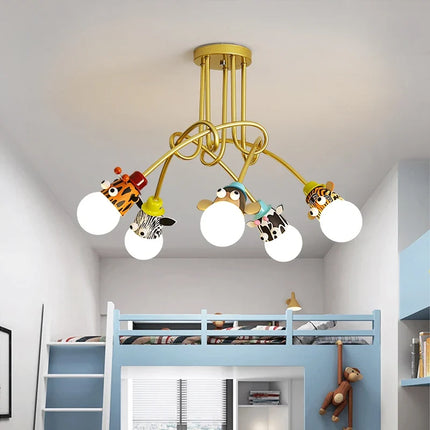 Lustre enfant avec animaux dessinés singe, zèbre, tigre, girafe — LZ4X9P2