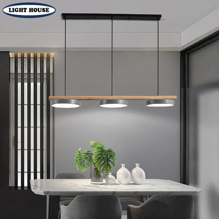 Lustre suspension nordique en bois massif avec LED intégrée — LZ4P9X