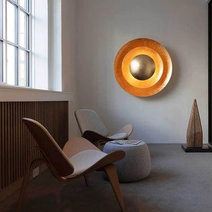 Applique murale LED ronde dorée à 3 couches style art déco — LZ4X9P2
