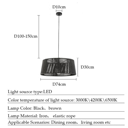 Lustre suspension nordique en corde tissée avec LED — LZ4X9B