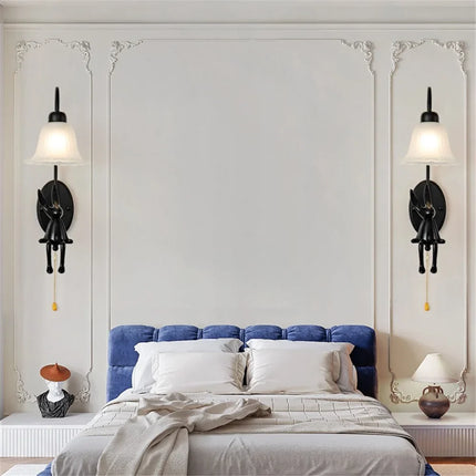 Applique murale rétro en verre noir avec interrupteur à tirette — LZ4Q7M9