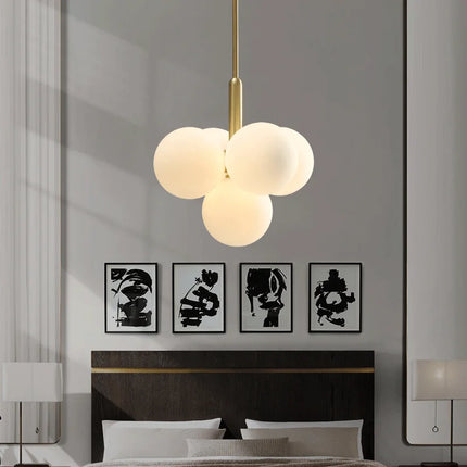 lustre nordique en cuivre design créatif en verre à LED