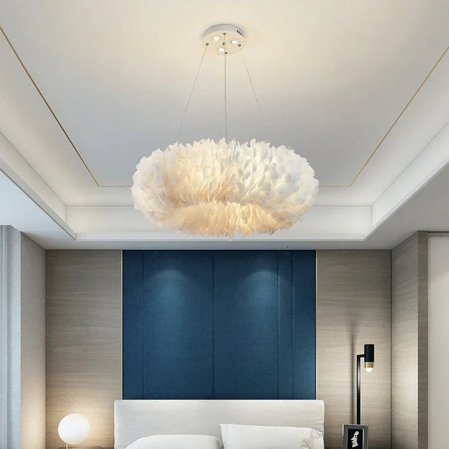 lustre nordique moderne avec plumes led pour décoration intérieure