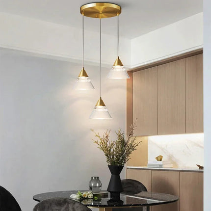 Suspension industrielle dorée avec abat-jour en cristal LED pour cuisine — LZ4X9P2Q