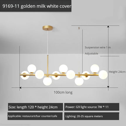 lustre long moderne en boule de verre abat-jour suspendu décoration led