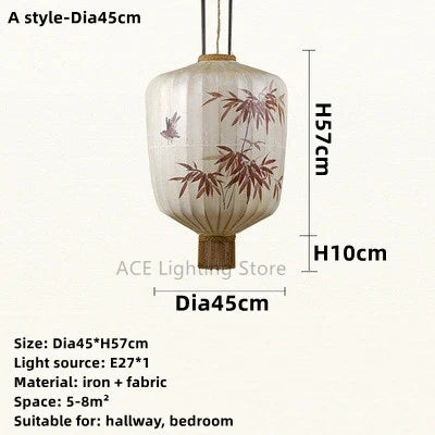 Lanterne suspension en tissu chinois à motif dessiné à la main pour salon et restaurant — LZ4X9P
