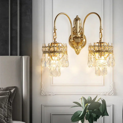Applique murale vintage à deux lumières en cristal doré — LZ4X9J