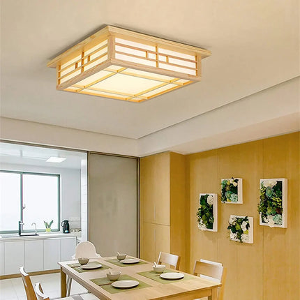Plafonnier LED encastré en bois style japonais avec télécommande — LZ4X9P2